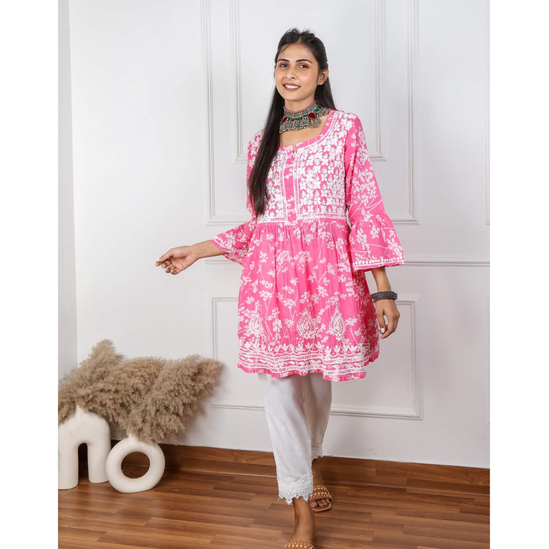 Buy Online - Shadan Baby Pink Cotton Short Kurtis